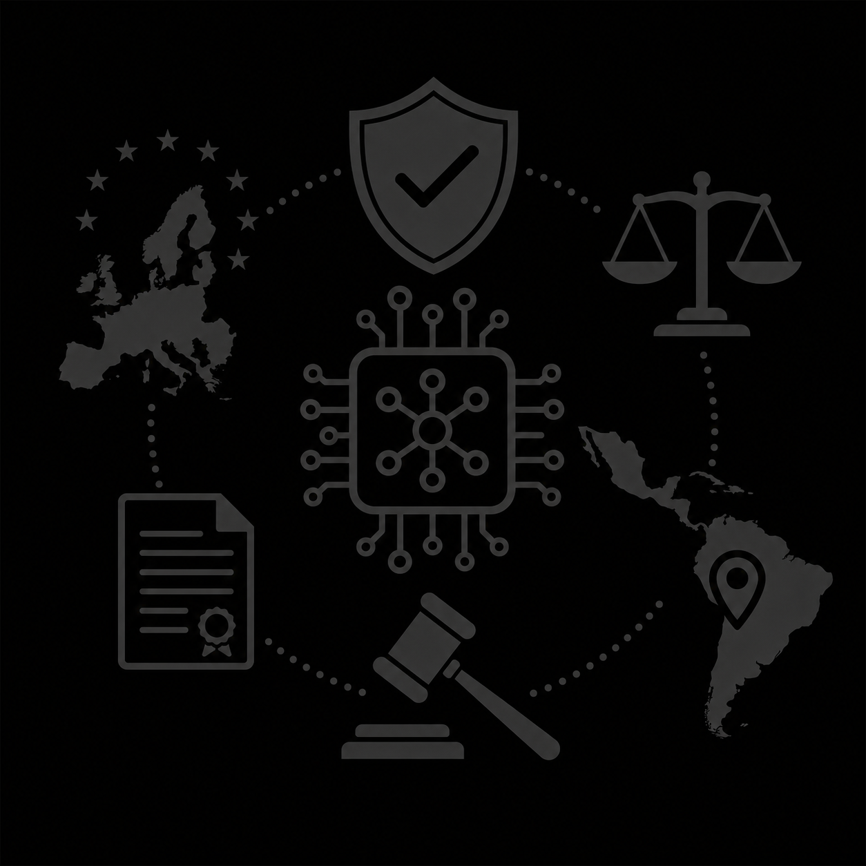 Imagen en referencia a las diferencias regulatorias de la IA en España y LATAM. Imagen realizada con Breeze, la IA de HubSpot. 