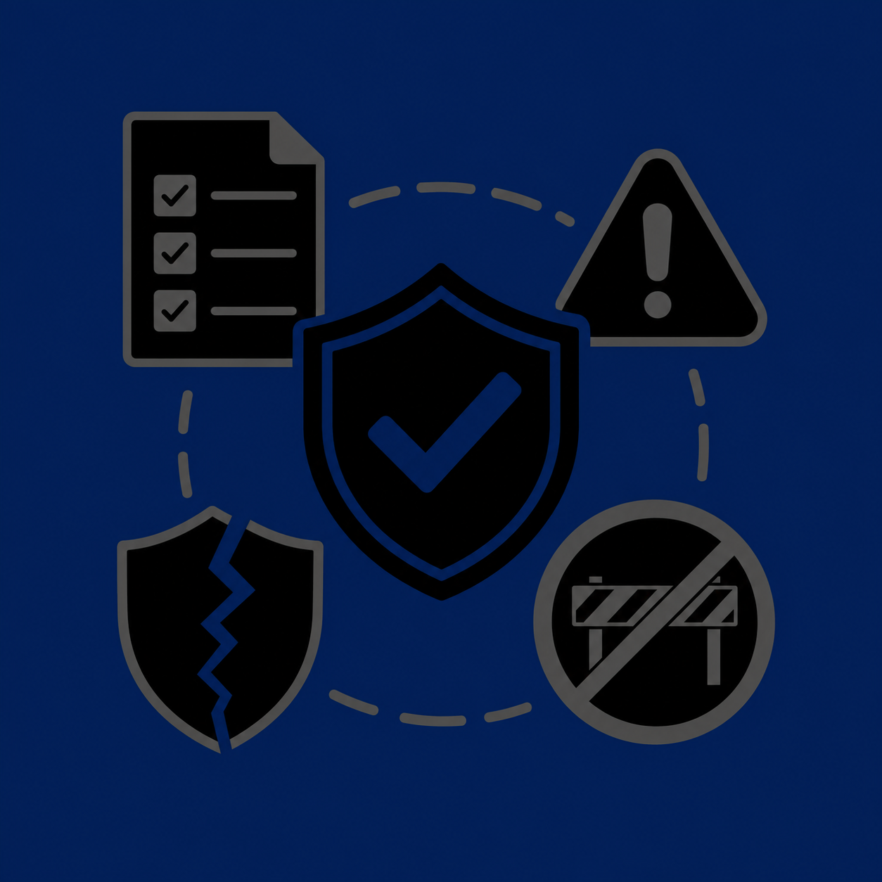 Imagen con iconos que hacen referencia al compliance y sus referencias usuales. La imagen fue generada con la IA integrada de HubSpot. 