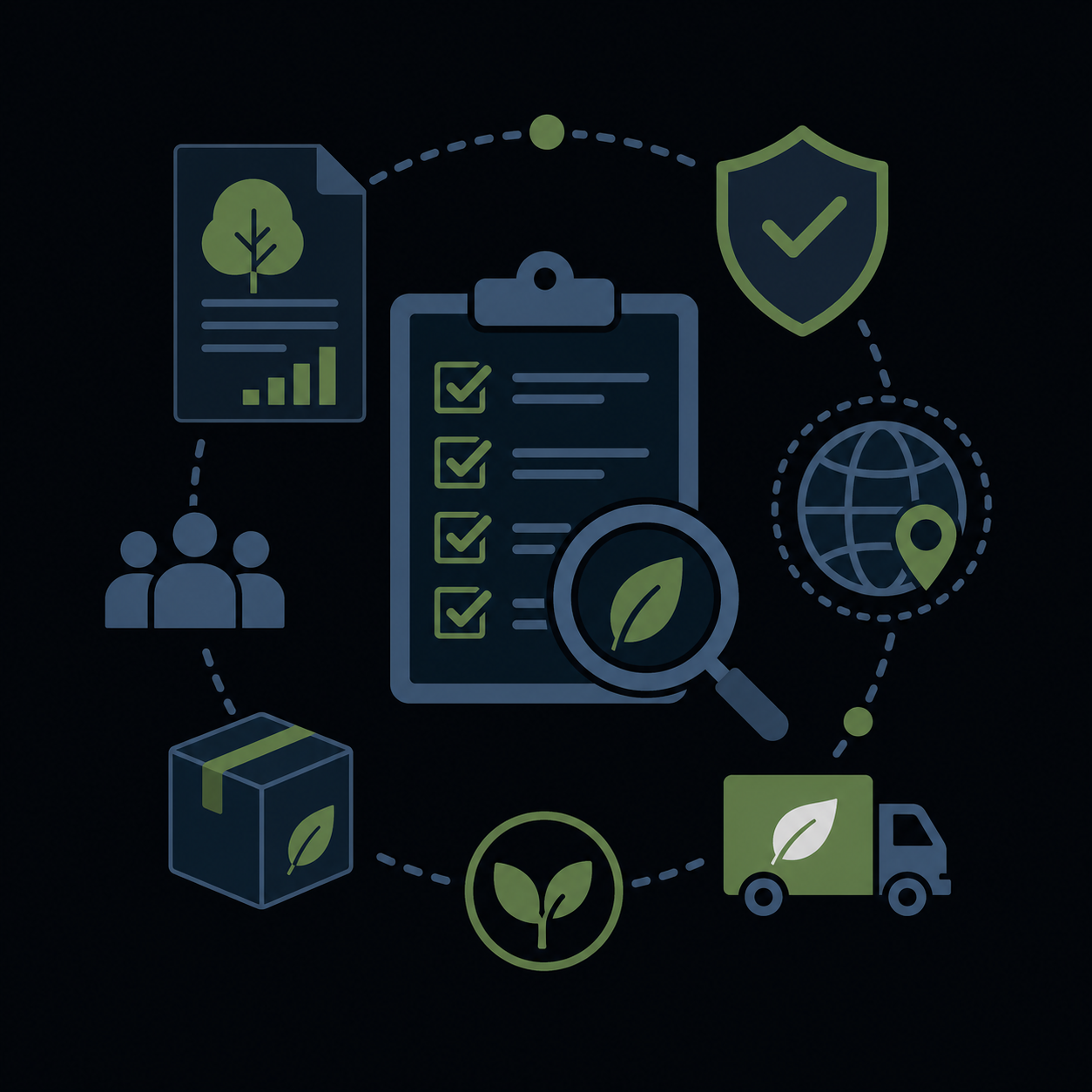 Imagen en referencia a la EUDR, con iconos que hacen referencia a la tamática del blog. Imagen realizada con la IA de HubSpot